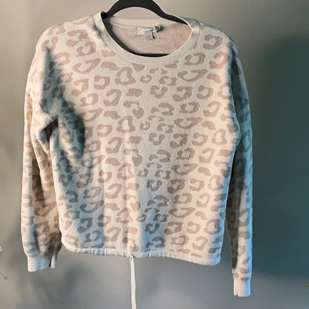 Barefoot Dreams Cream and Brown Crew Neck Sweater